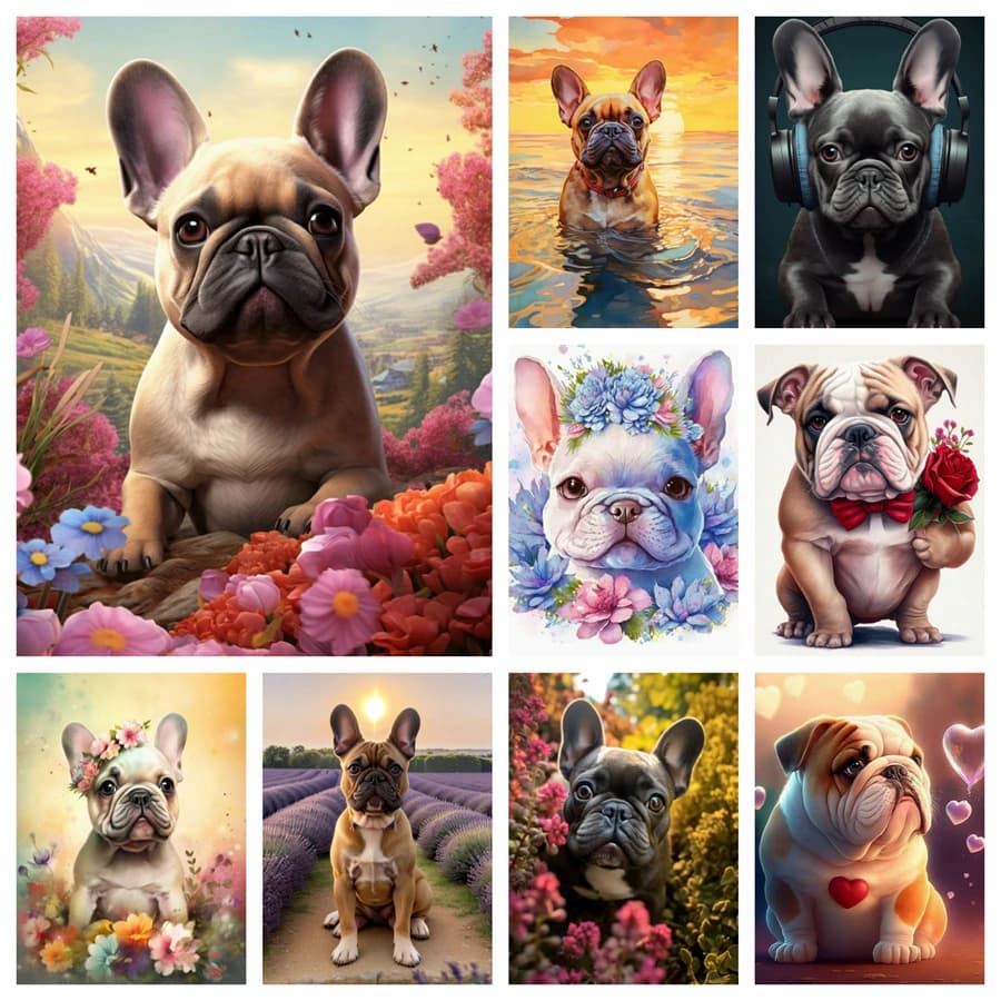 Cute French Bulldog Puppy Full Diamond Painting Art Pet Dog Animal 5d fai da te punto croce mosaico Handwork Room Decor Gift