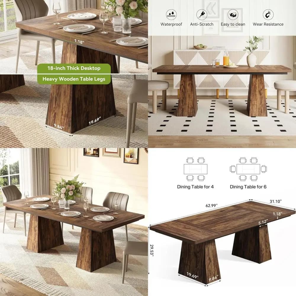 Tavolo da Pranzo per 4-6 Persone, Tavolo in Legno, Arredamento con Gambe Robuste, Tavolo da Cucina o per Casa, Sala da Pranzo, Marrone