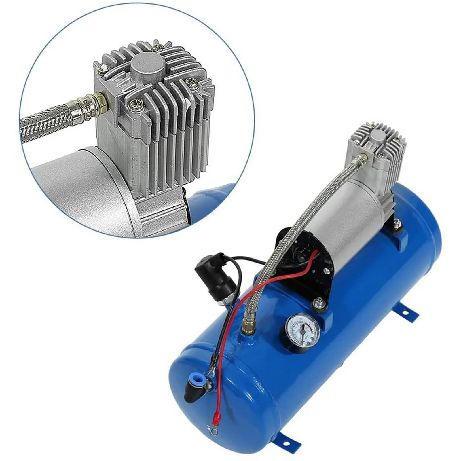 Compressore d'Aria 12V 150psi con Serbatoio da 6 Litri per Gonfiaggio Pneumatici, Clacson, Treno, Camion, Camper