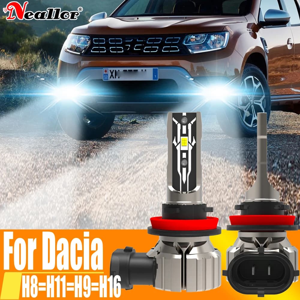 2x H11 H8 Led fendinebbia faro Canbus H16 H9 lampadina per auto 6000K diodo guida lampada da corsa 12v 55w per Dacia Duster Sandero Logan