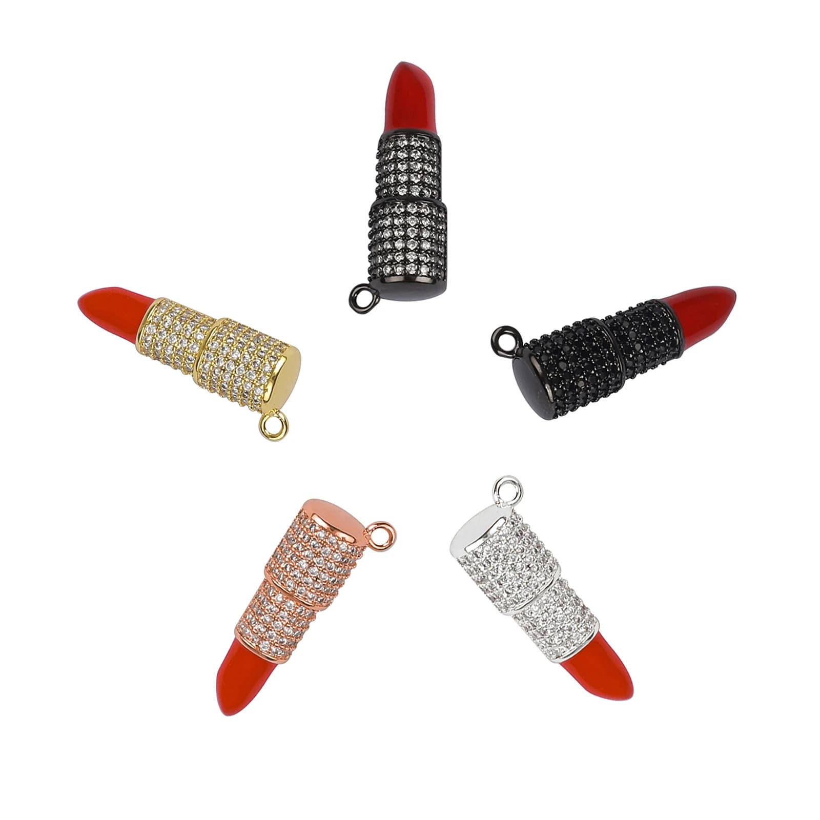 10 pz/lotto Ciondoli a forma di rossetto in cristallo CZ per creazione gioielli fai da te da donna, forniture all'ingrosso