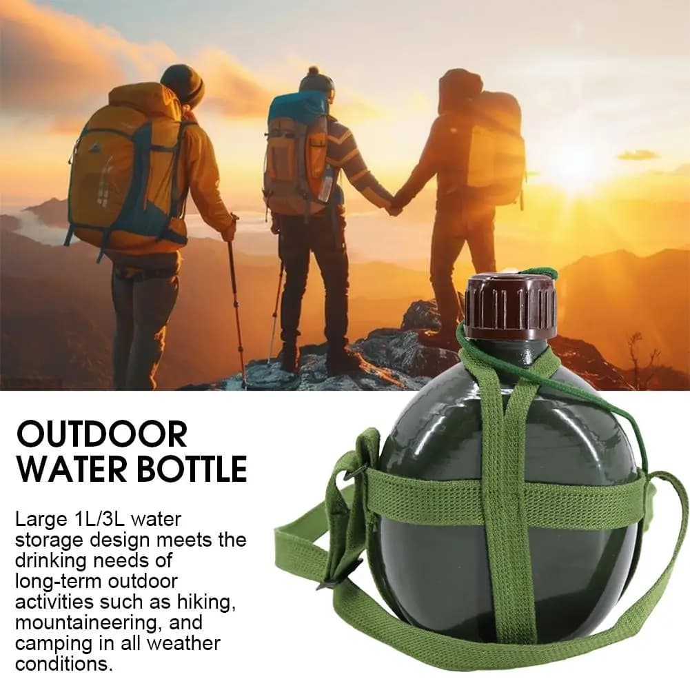 1 light water bottle camping, military bottle with adjustable shoulder strap for outdoor camping, excursions, travel and fishing