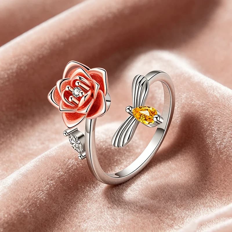 Anello Girevole Romantico a Forma di Rosa, Gioiello Antistress per Dita, Regalo di San Valentino per Ragazze, Accessorio Rilassante