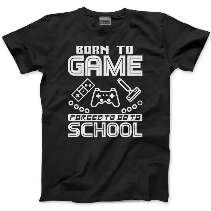 Nata per giocare ai videogiochi Forced Go School Maglietta da uomo Gamer Gaming