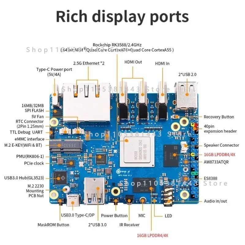 Orange Pi 5 Plus 32GB RAM Single Board Computer RK3588 Modulo PCIe WiFi-BT Esterno SSD M.2.0 Scheda di Sviluppo Orange Pi5 Plus