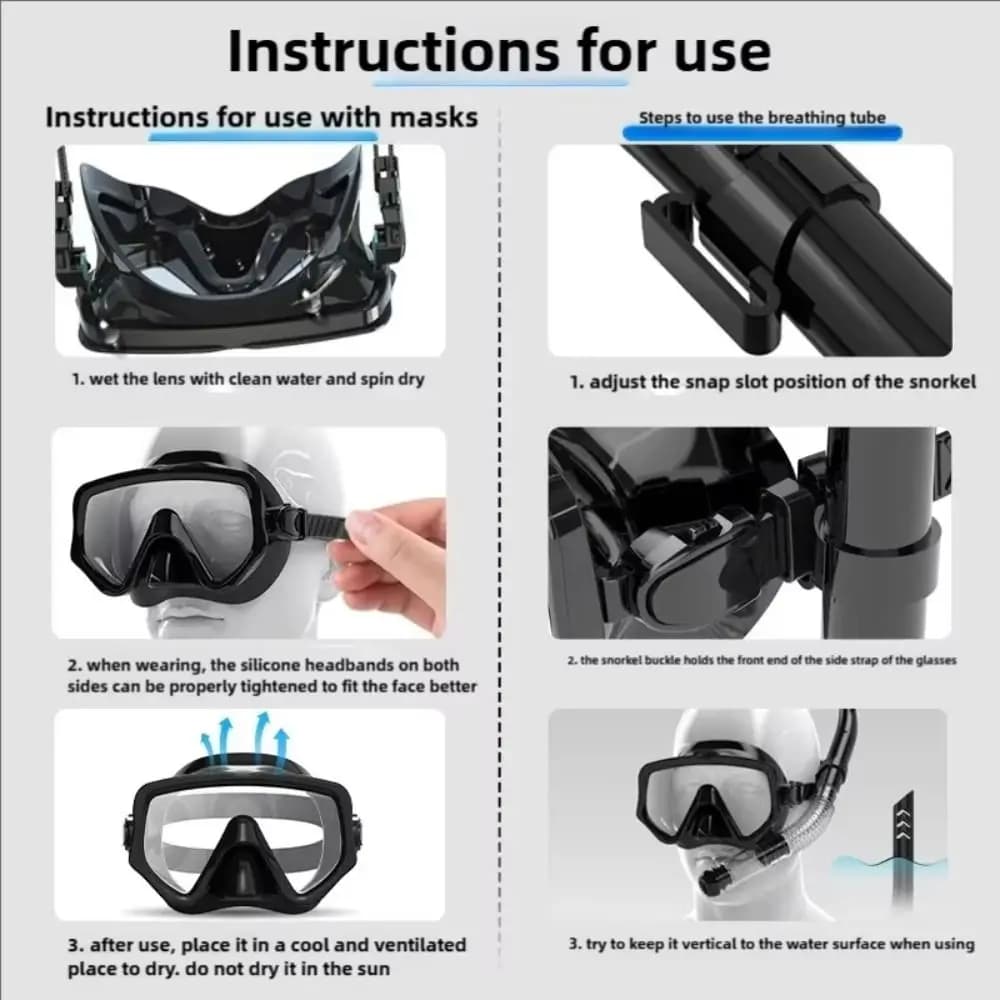 Occhialini da nuoto Maschera per lo snorkeling subacqueo Anti Fog Respirazione Diving Maschera per lo snorkeling Impermeabile Nessuna perdita Set da snorkeling asciutto