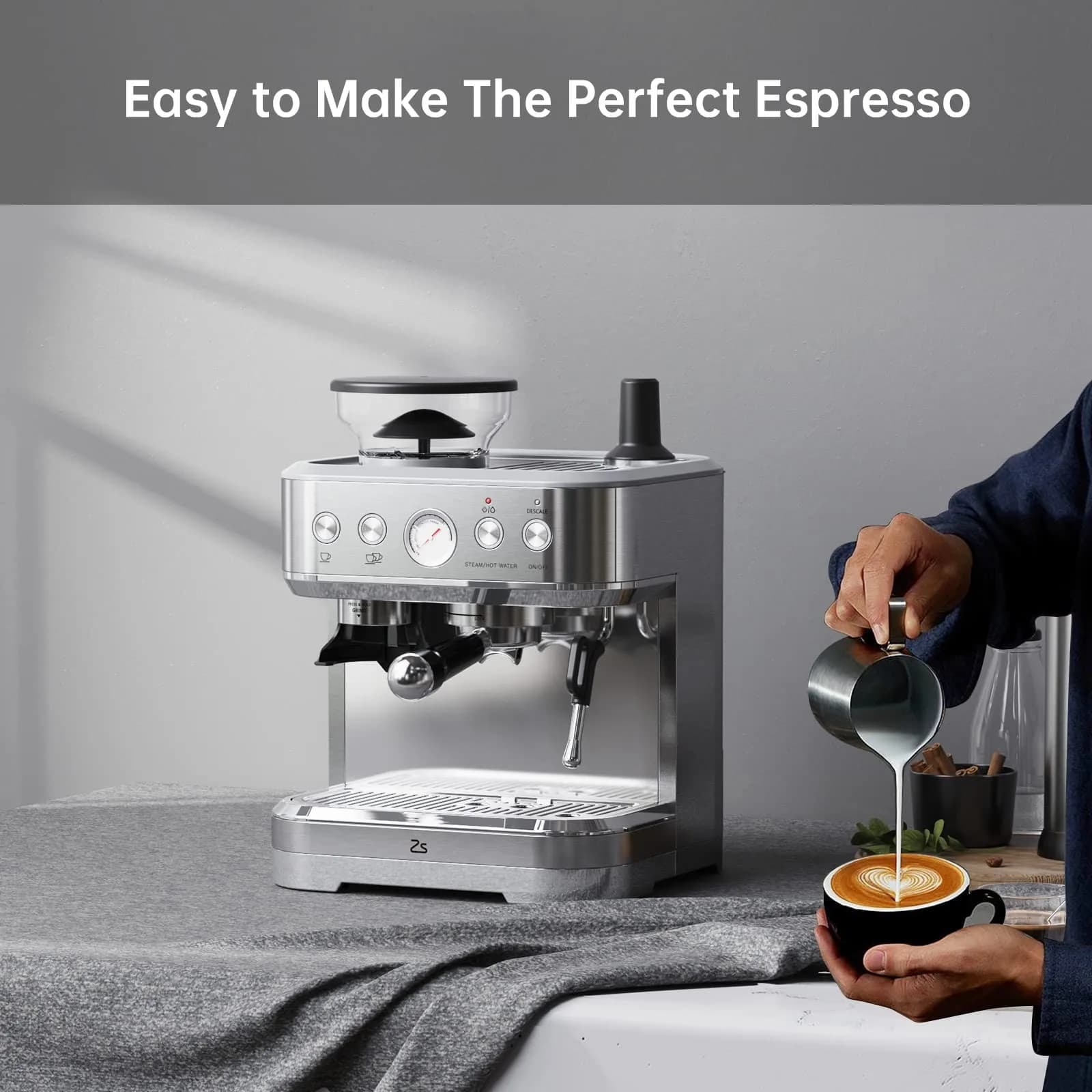Macchina per Espresso con Montalatte e Macinacaffè, Macchina Automatica per Caffè Espresso a 15 Bar