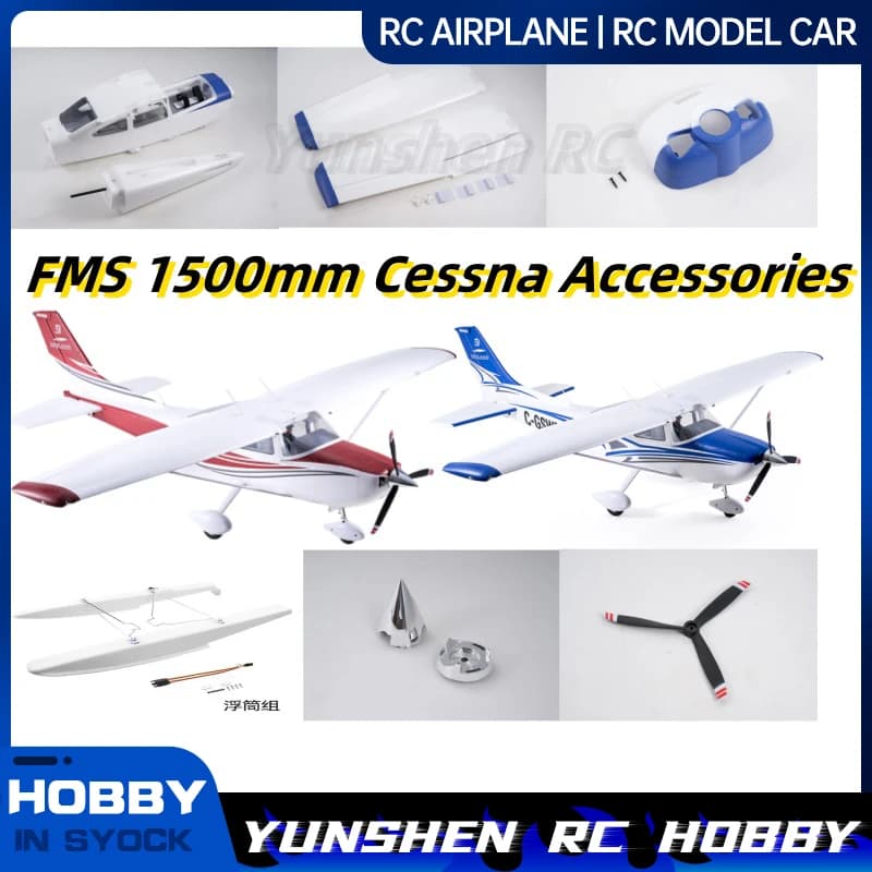 Fms 1500mm Collezione di accessori Cessna Corpo Ali principali Adesivi Coda piatta Coda verticale Copri testa Palette Carrello di atterraggio