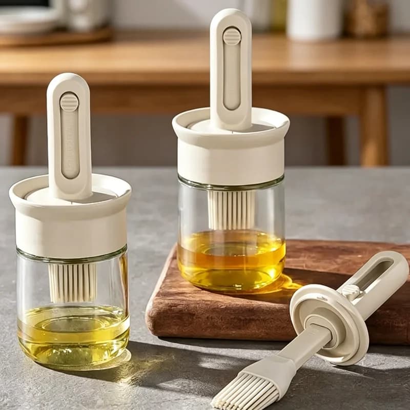 Glass Oil Bottle Food-grade Heat-resistant Silicone Brush Set Suitable for Baking, Cooking, Barbecue Kitchen, Outdoor Picnic