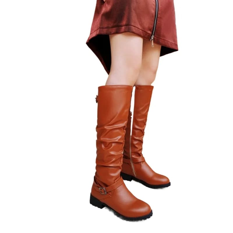 Knee High Boots Women Fashion Pleated Large Size 33-46 Inner Zipper Round Toe Spring Autumn Winter Long Platform Boots Z8-6