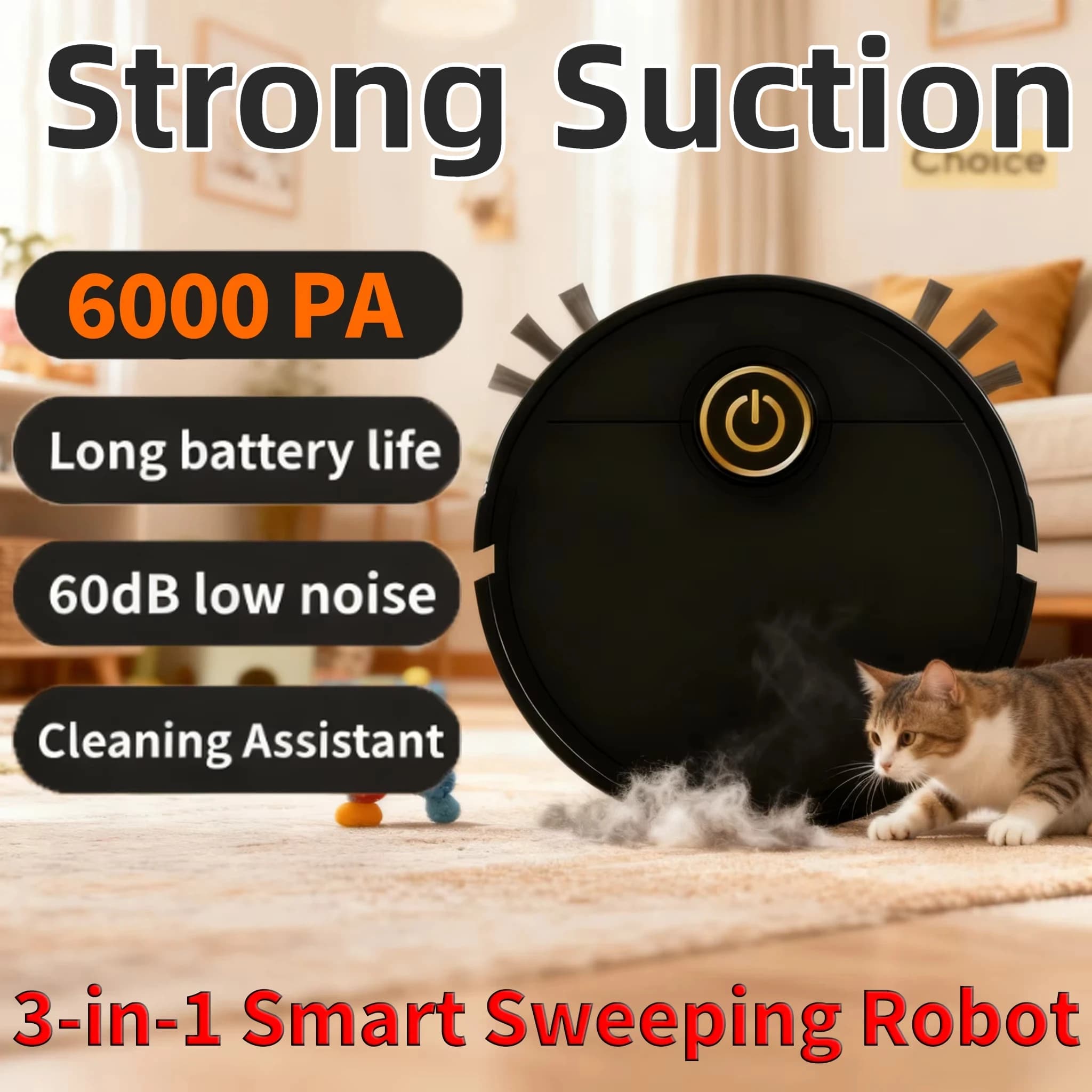 6000pa Smart Sprinkle Robot Mop 3-in-Strong Vacuum Suction Mop For Domestic Animal Peaches Floor Duro House Kitchen Room