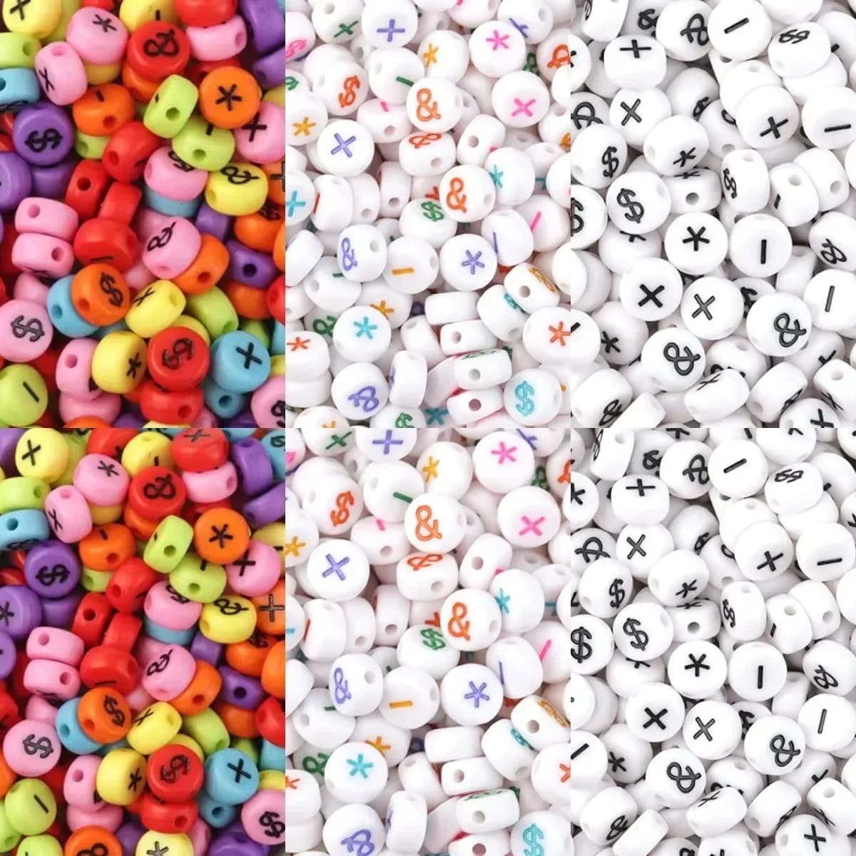 100-500PCS Mixed Symbols Beads Multicolor Acrylic Round Flat Spacer Beads for Jewelry Making DIY Bracelet Necklace Accessories