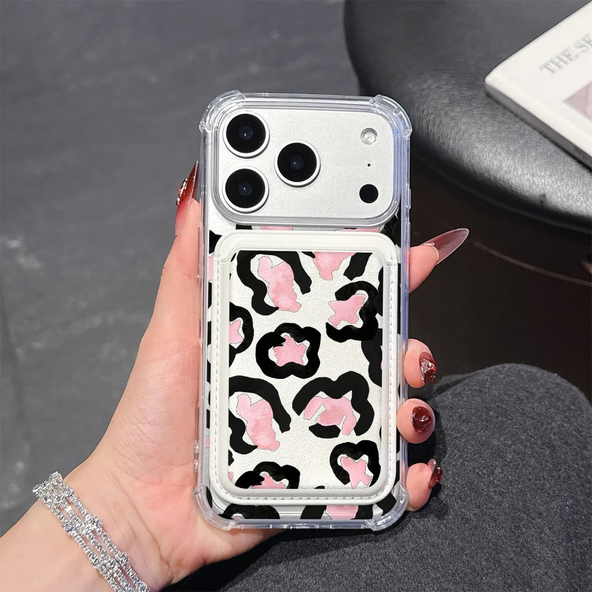 Custodia per telefono con stampa leopardata rosa per iPhone 17 16 15 14 13 Pro Max Plus, con tasca portafoglio, in TPU morbido trasparente, compatibile con custodie magnetiche