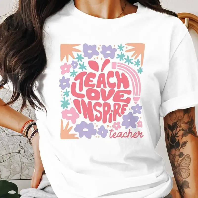 Teach Love Inspire T Shirt Insegnante Apprezzamento Floreale 17