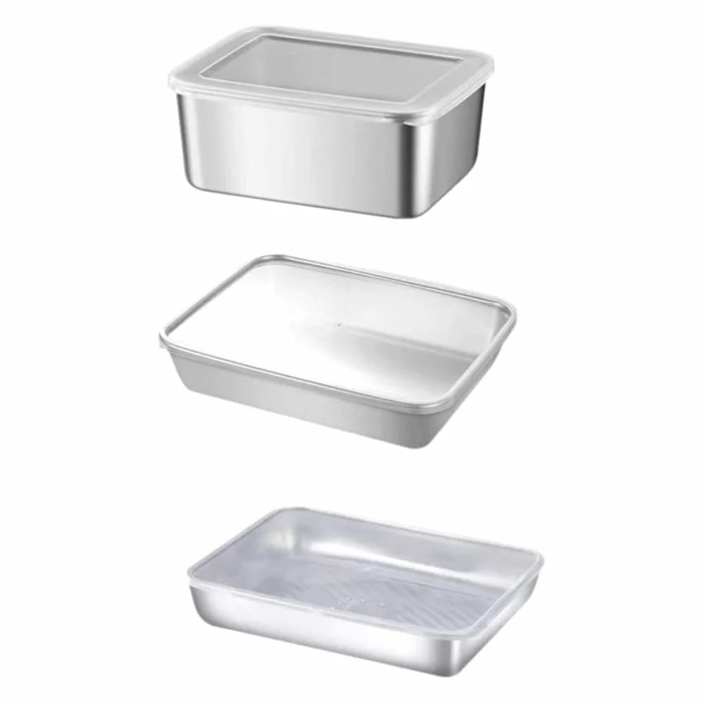 Stagnated Stainless Steel Food Containers Reusable Metal Lunch Box Stackable With Clip With Lock Square Plate Storage Box