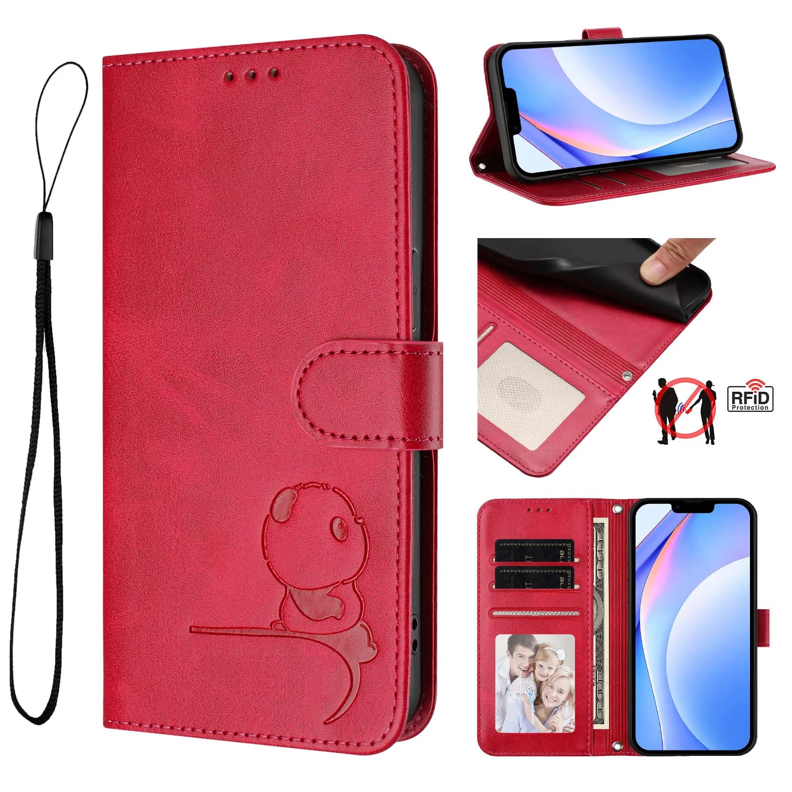 Custodia a libro in pelle con blocco RFID e 3 slot per carte, design Panda Carino, per Xiaomi Mi15 Ultra, Mi14T, Mi14 Pro, Mi13T, Mi13 Lite
