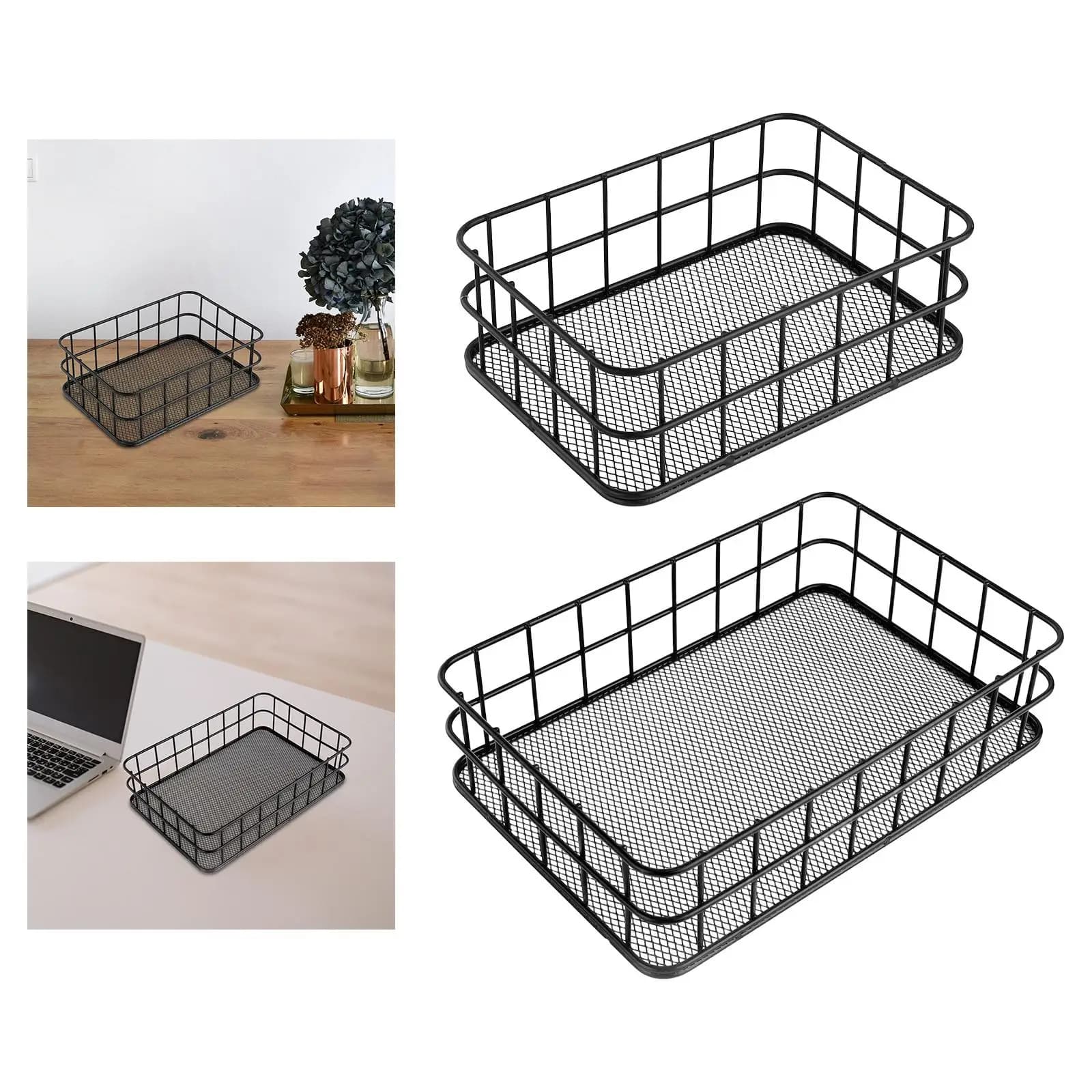 Robust rectangular decorative wire basket farm style kitchen organizer for kitchen bathroom laundry cabinets