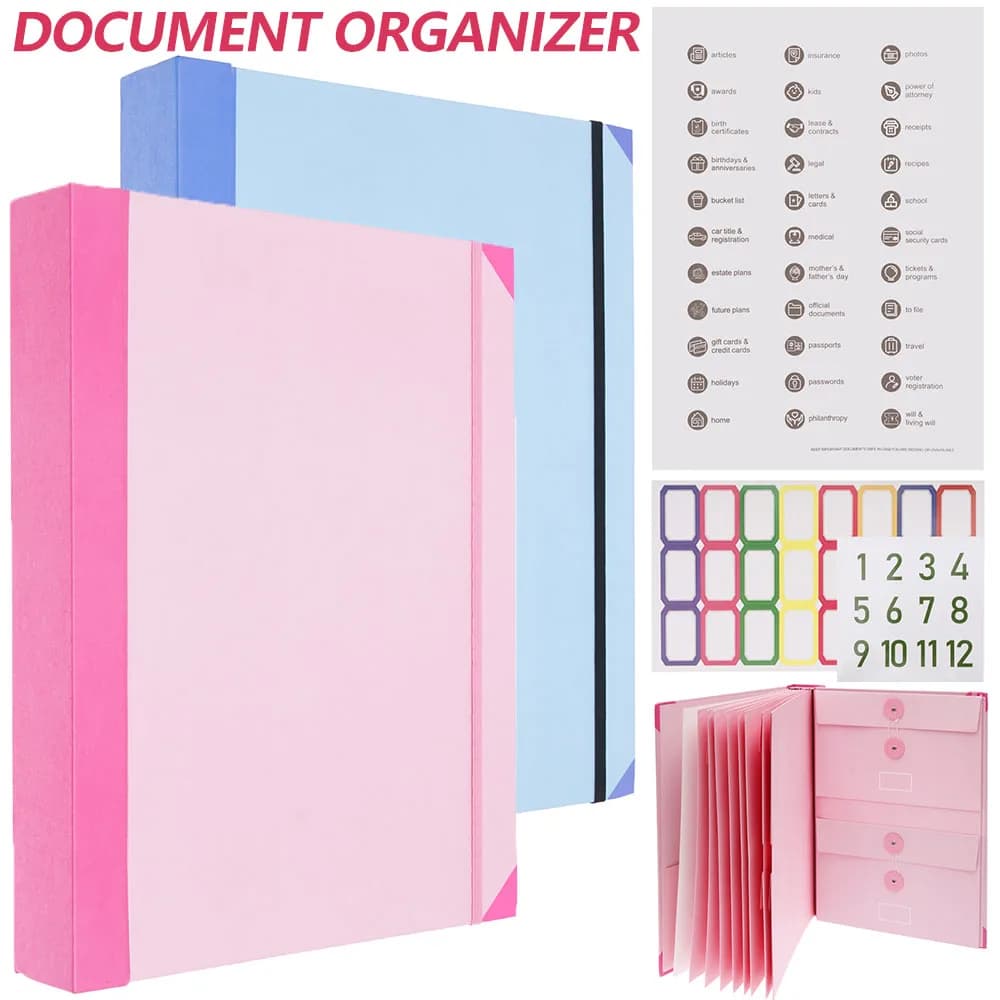 Organizzatore di Documenti con Etichetta, Cartella Portatile per Documenti Importanti, Borsa per Conservazione Documenti d'Emergenza per Ufficio