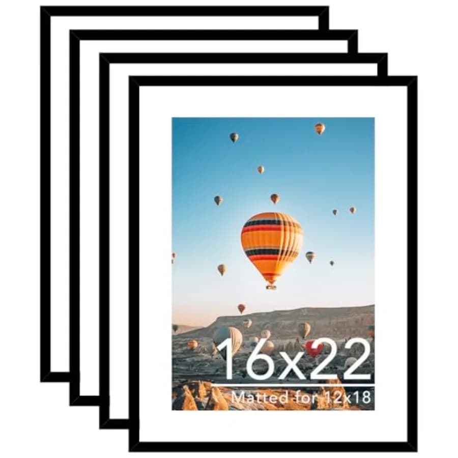 Set di 4 Cornici 16x22 con Passepartout 12x18, per Esporre Foto 12x18 con Passepartout o 16x22 Senza Passepartout, Cornici Grandi da Parete 16x22
