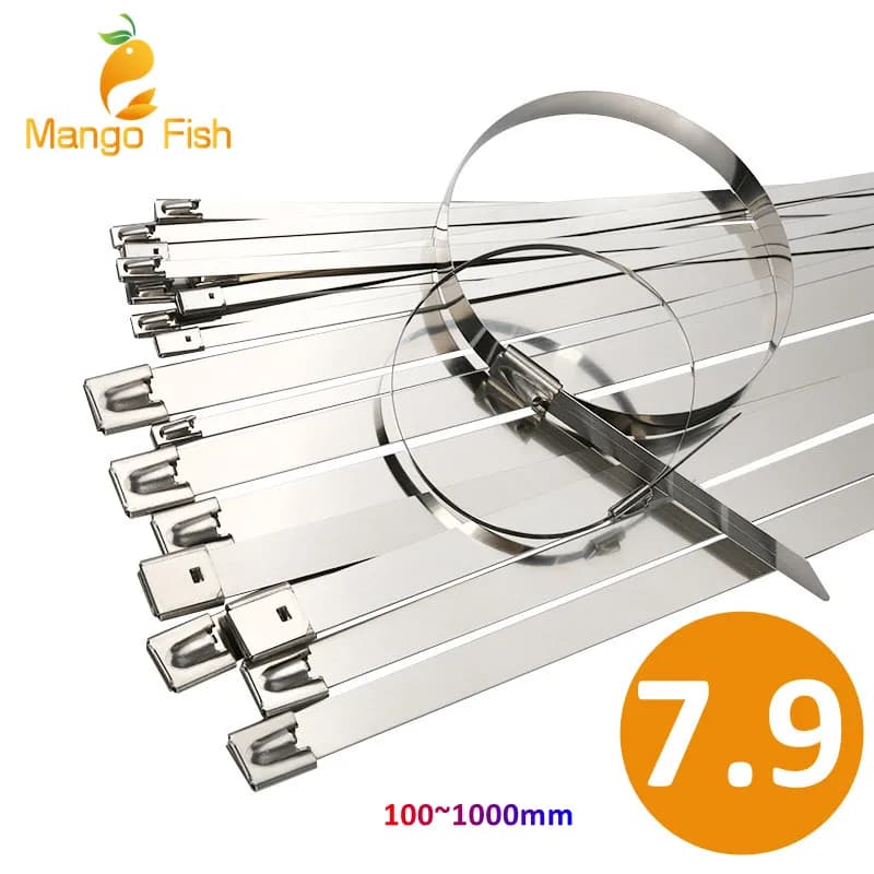 20 100Pcs fascette per cavi in metallo da 7.9mm in acciaio inossidabile fascette per cavi di bloccaggio multifunzionali con chiusura a Zip in metallo rivestito