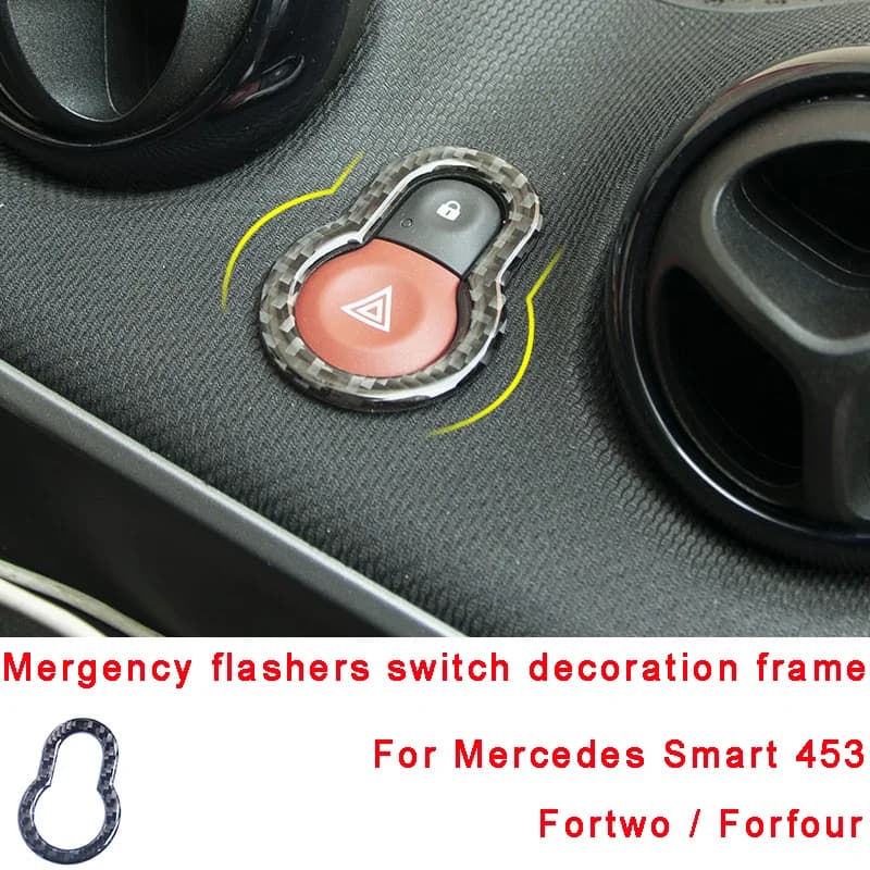 Pulsante di avvertimento interruttore serratura della porta cornice decorativa adesivi per auto in fibra di carbonio per Mercedes Smart 453 Fortwo per quattro interni