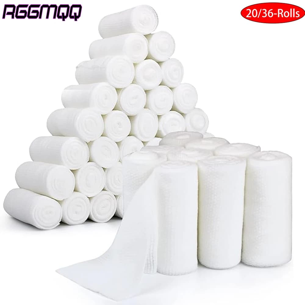 10 rotoli di benda di garza con nastro adesivo - Avvolgimento di garza bianca Avvolgimento di garza traspirante utilizzato per la cura delle ferite di primo soccorso e forniture mediche