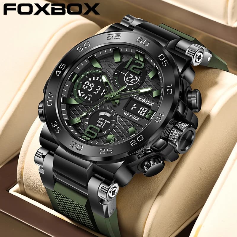 FOXBOX Men's Working Watches Luxury Diver Sport Men's Watch Military Fashion Waterproof Chronograph Quartz Watch Reloj Hombre