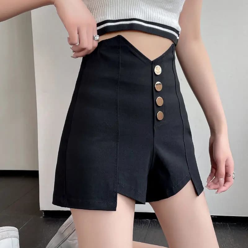 High Waist Casual Shorts Women Summer Thin A-Line Slimming Black Wide Leg Sexy Girl Hot Pants Trendy Ins Short Length Bottoms