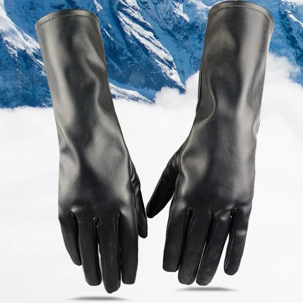 Personality Waterproof Winter Gloves Antiskid Plus Velvet Five-Finger Gloves Windproof Straight Style PU Leather Gloves Driving