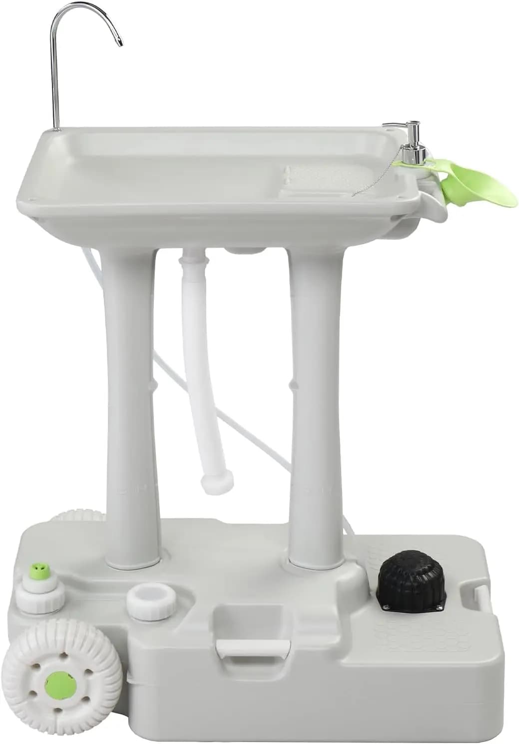 30L Upgraded Portable Sink, Rolling Hand Wash Basin Stand, Towel Holder, Soap Dispenser, Built In Wheels, Outdoor Garden Camping Worksite RV Washroom Station, White