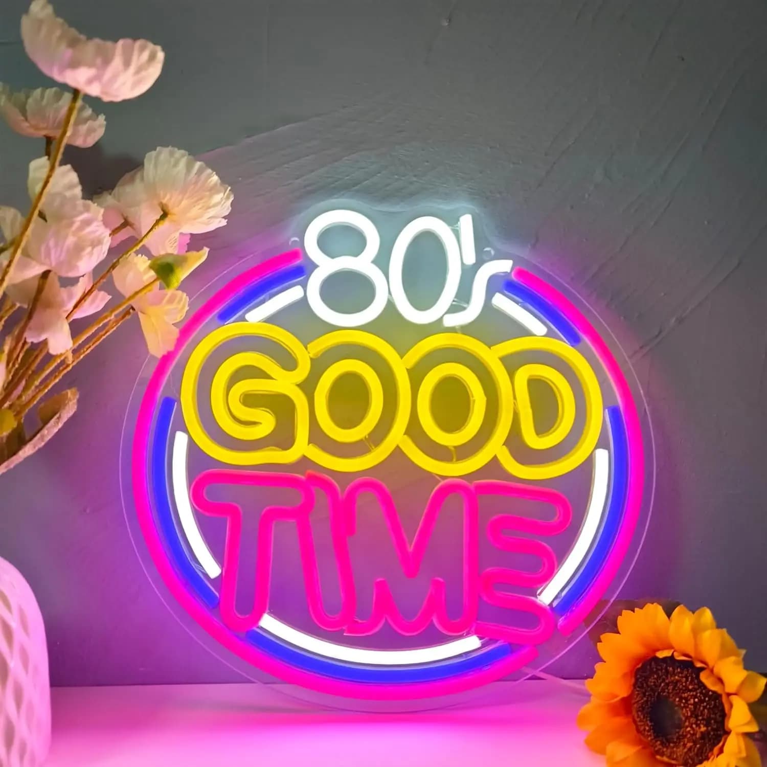 Insegna al Neon Vintage Anni '80 'Good Times' Multicolore LED, Decorazione da Parete per Casa, Bar, Sala Giochi, Man Cave, Pub, Illuminazione Atmosferica Retrò per Feste