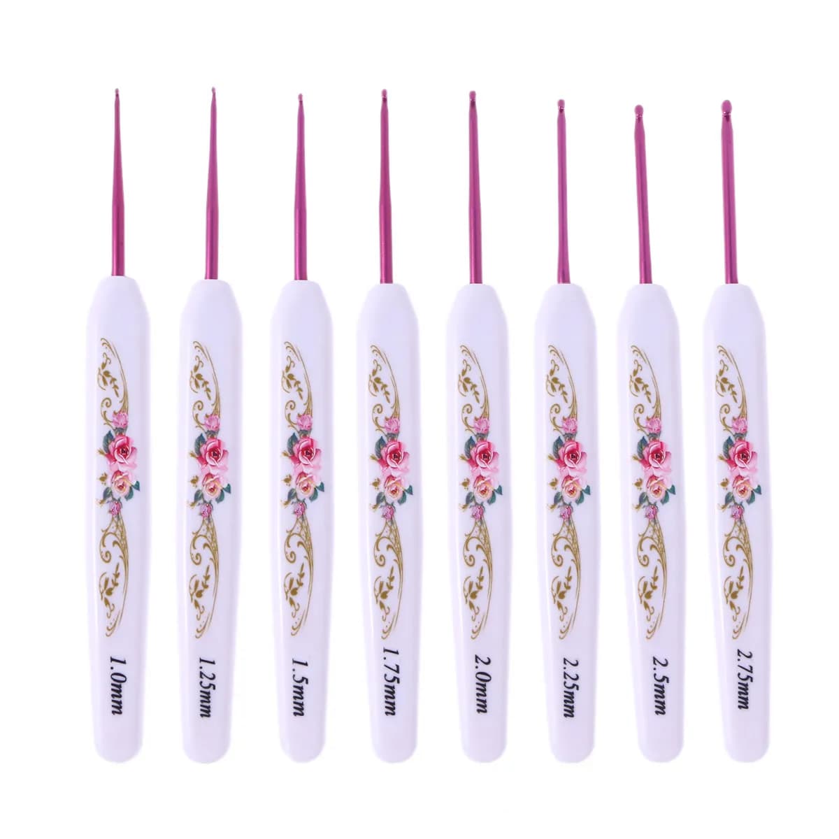Set of 8 aluminum crochet hooks, knitting tools from 1.0 mm to 2.75 mm, smooth finish, for beginners, light handle, needles for crochet