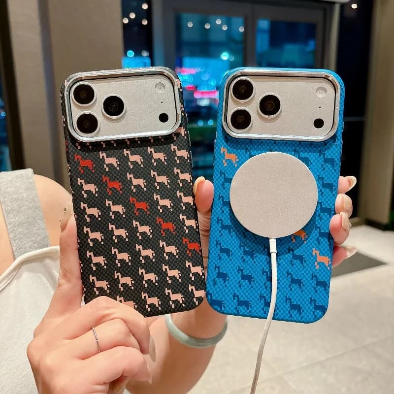 Luxury Horse Pattern Kevlar Magnetic Phone Case for IPhone 18 17 Air 16 15 14 13 Pro Max for Magsafe Metal Lens Protective Cover