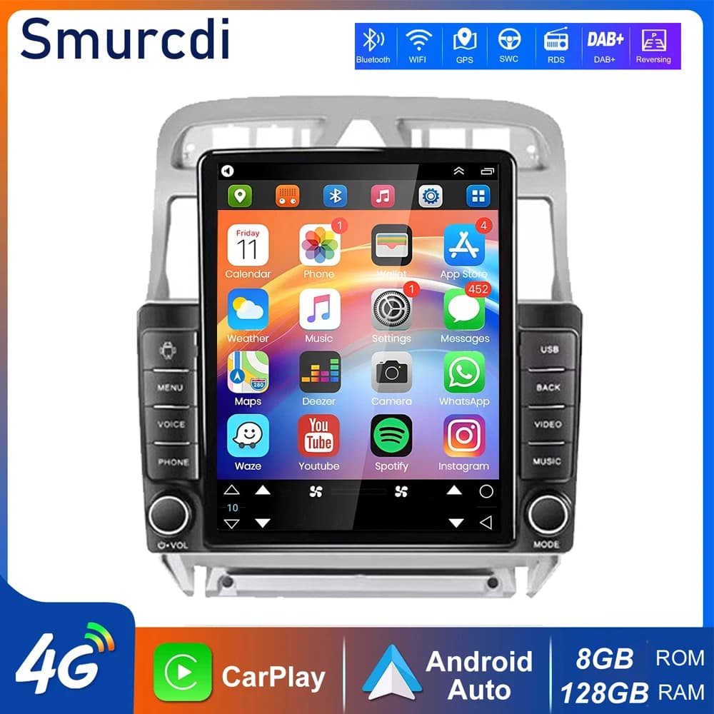 Autoradio Android 16 da 9.7 pollici con Carplay e Navigatore GPS per Peugeot 307 307CC 307SW 2002-2013, Stereo 2 DIN