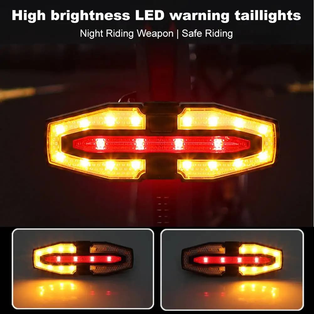 Luce Posteriore Ricaricabile per Bicicletta con Indicatori di Direzione, Luce Posteriore per Ciclismo con Telecomando Wireless, Luce di Avvertimento per Ciclismo Notturno