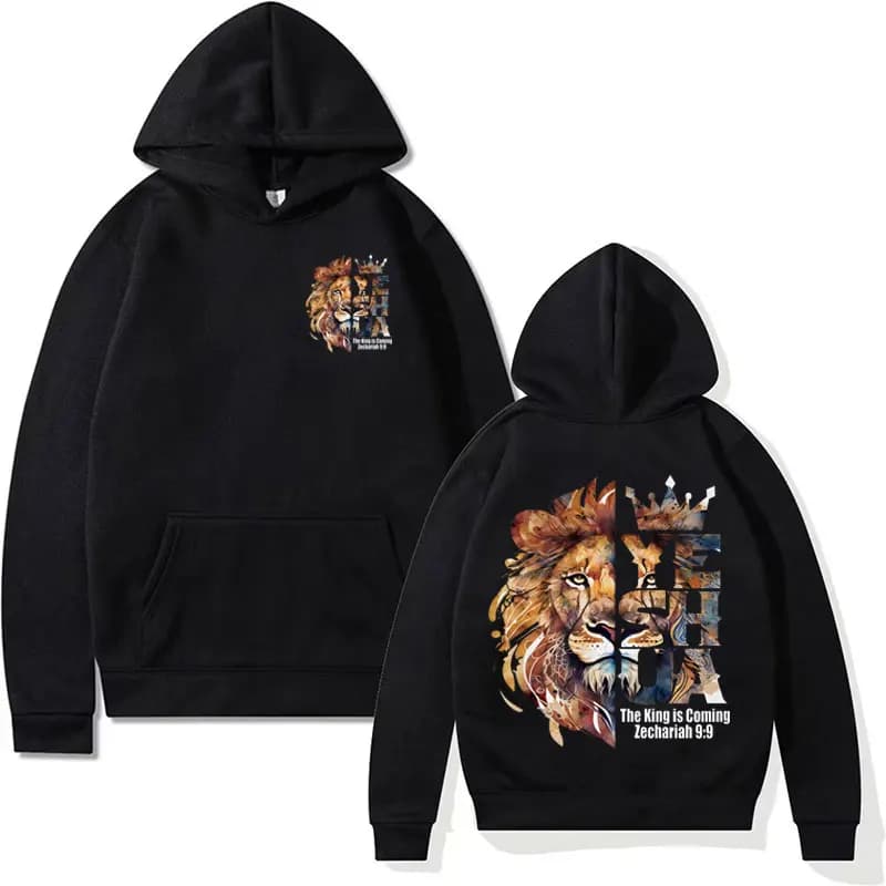 Leone Yeshua Crown Christian Apparel Felpe con cappuccio Versetto della Bibbia Harajuku Felpe estetiche Uomo Donna Felpa con cappuccio casual gotica Streetwear