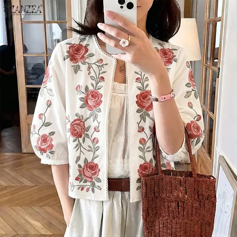 Summer Autumn Women Blouses Fashion ZANZEA Half Sleeve Tops Floral Print Blusas OL Work Tunic Streetwear Cardigan Oversize