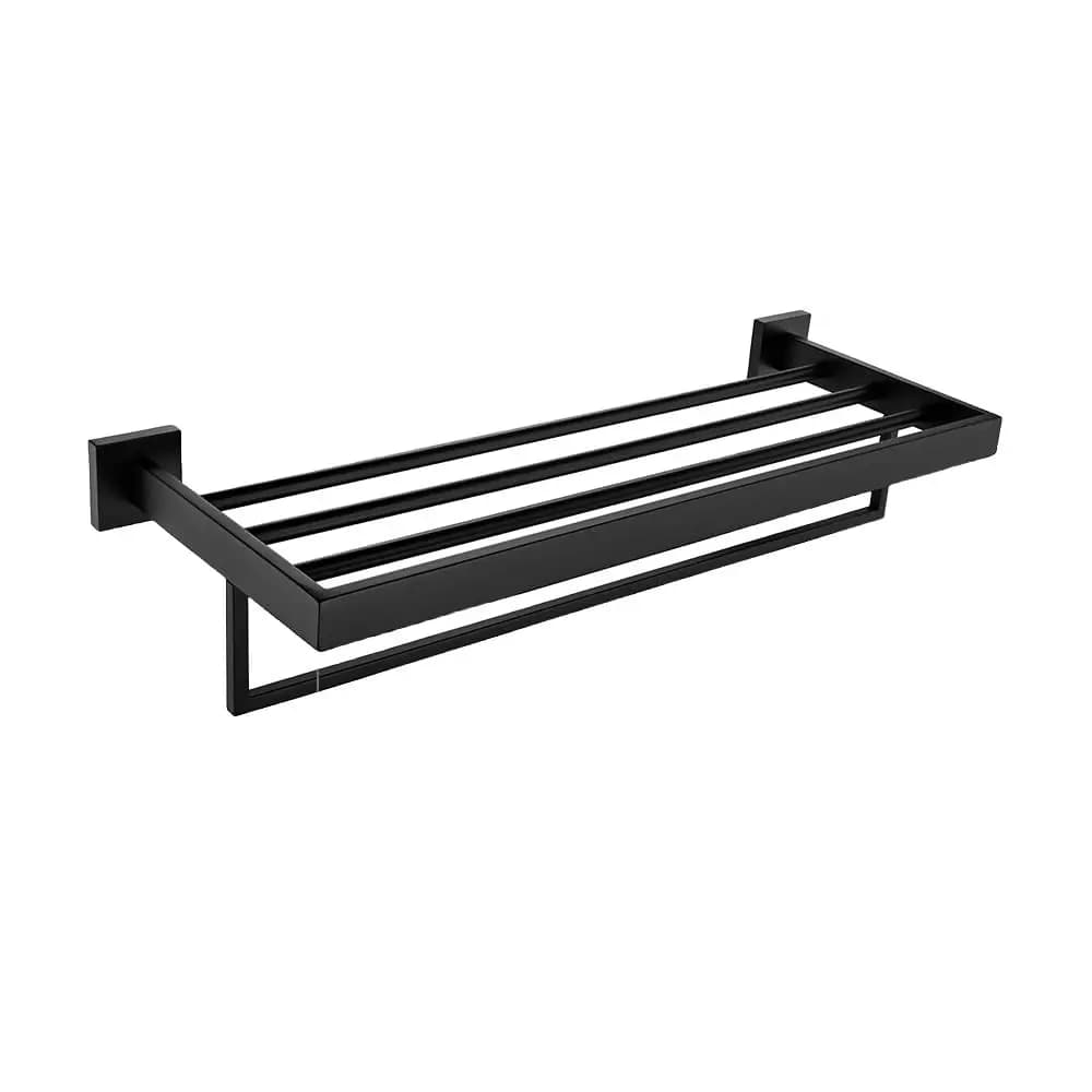 Set di Accessori Bagno Nero Opaco: Mensola a Muro, Porta Asciugamani, Appendiabiti, Porta Spazzolino WC, Porta Carta Igienica, 56cm, Personalizzabile
