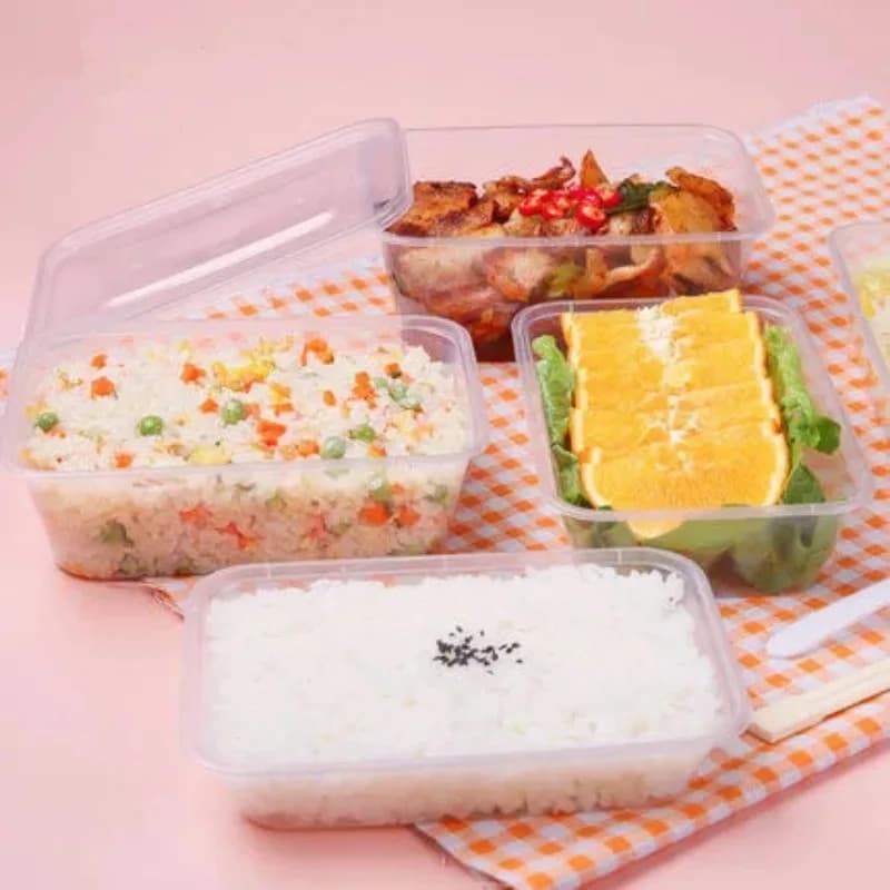 Confezione da 100 Pezzi, Contenitori Quadrati Spessi Monouso per Alimenti, Scatole in Plastica per Asporto, Frutta, Insalata, con Coperchio, per Fast Food