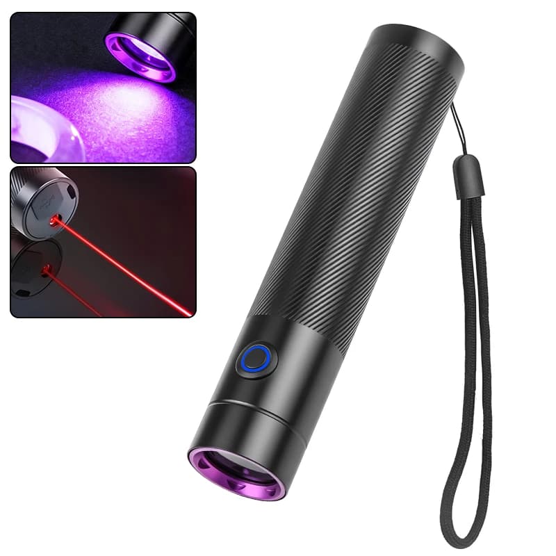 UV 365nm Flashlight with Red Ray, Black Light USB-C Rechargeable, Black LED Light Ultraviolet Portable for Home Animal Urine Detection