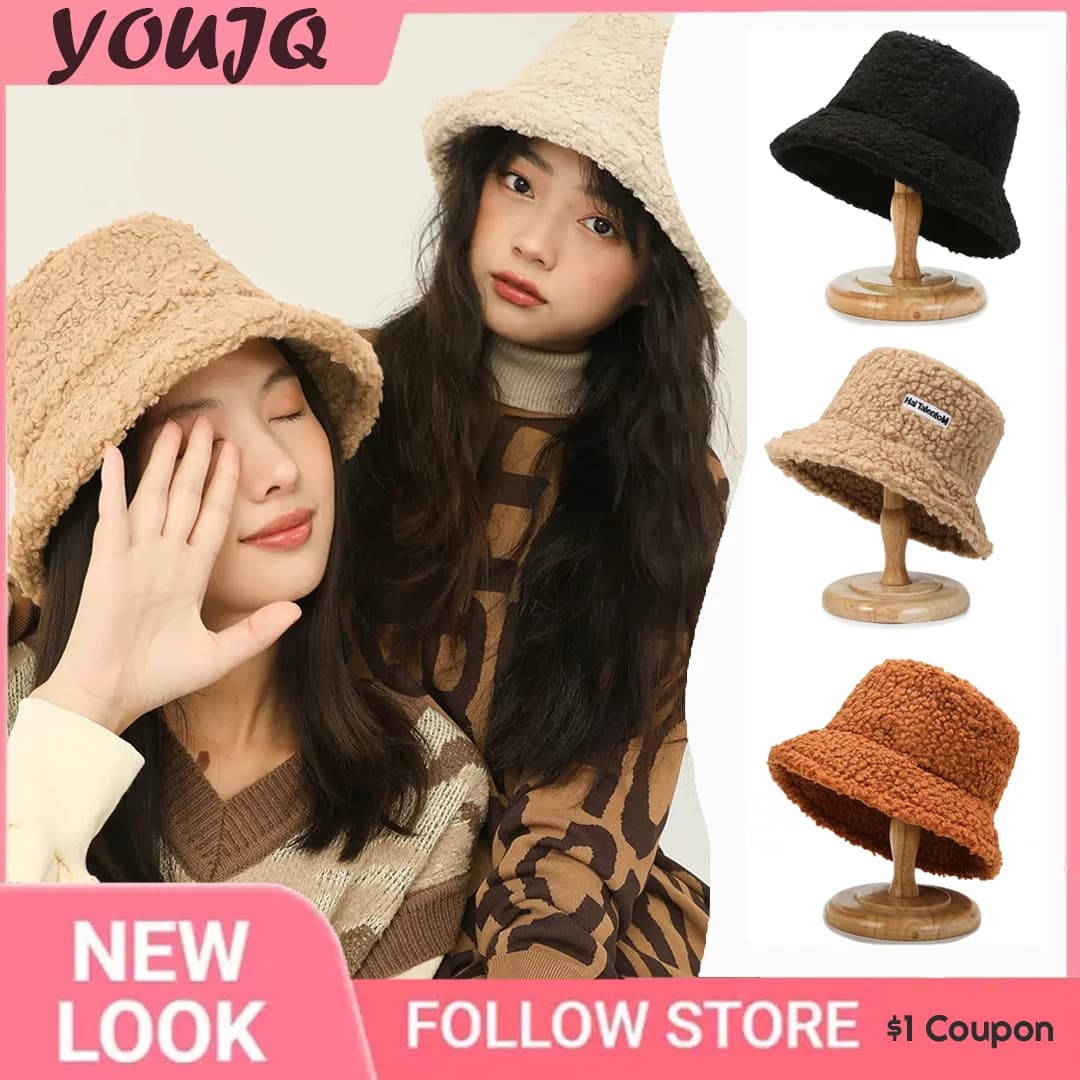 Cappelli a secchiello unisex in lana d'agnello per donna uomo inverno visiera parasole esterna Panama berretto da pescatore lettera ricamata Chapeau all'ingrosso