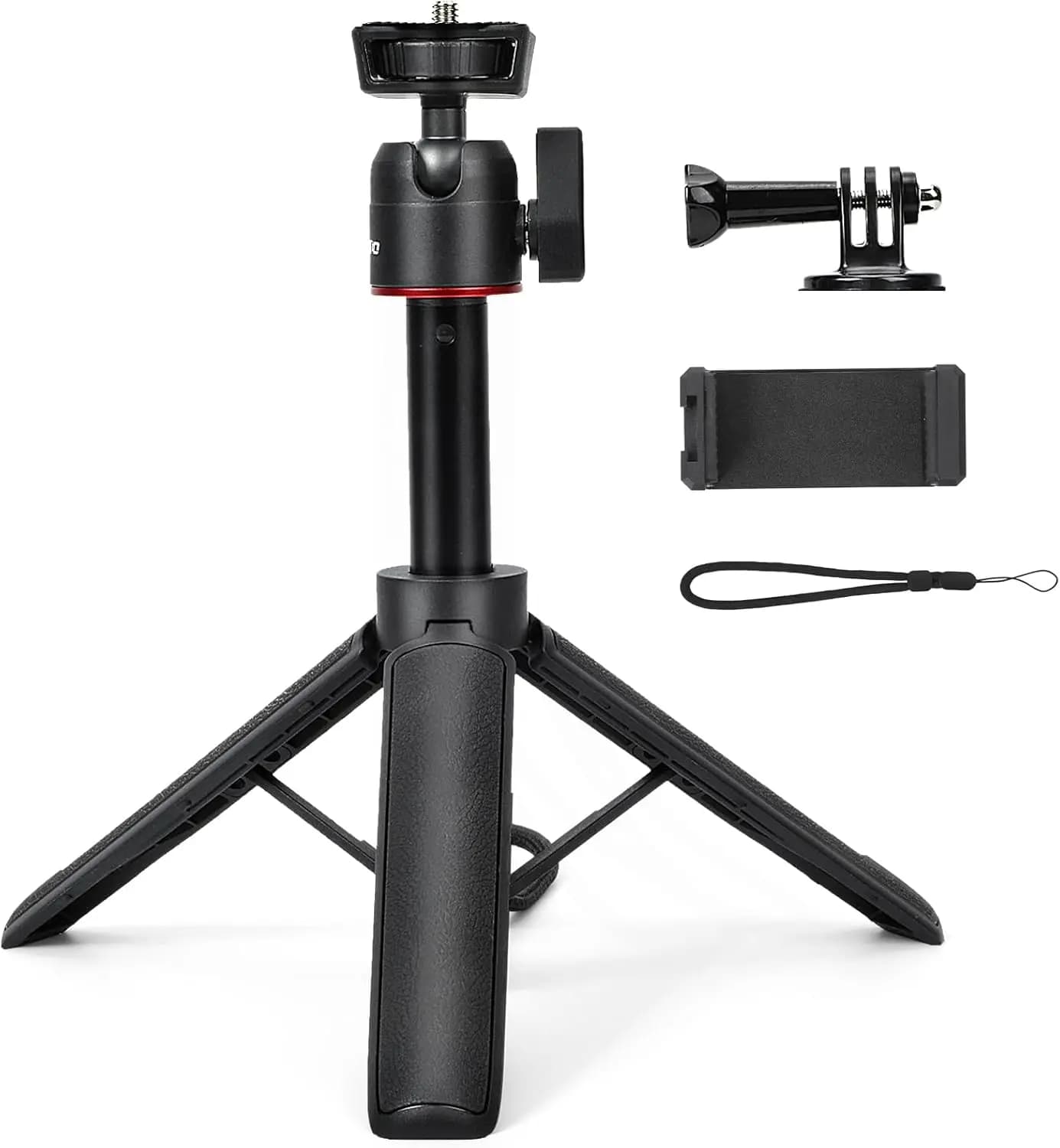 Mini treppiede estensibile, altezza regolabile 8-23,6 pollici, testa a sfera con rotazione a 360° per vlogging e action camera