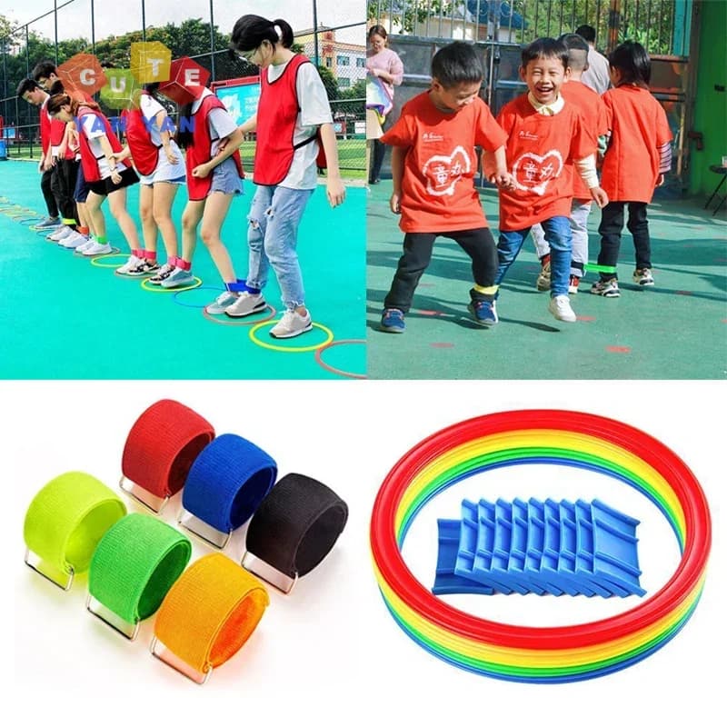Outdoor Toys Team Building Two Persons Three-legged Cords Tied Jump Circle Rings Set funny games for kids sensory training