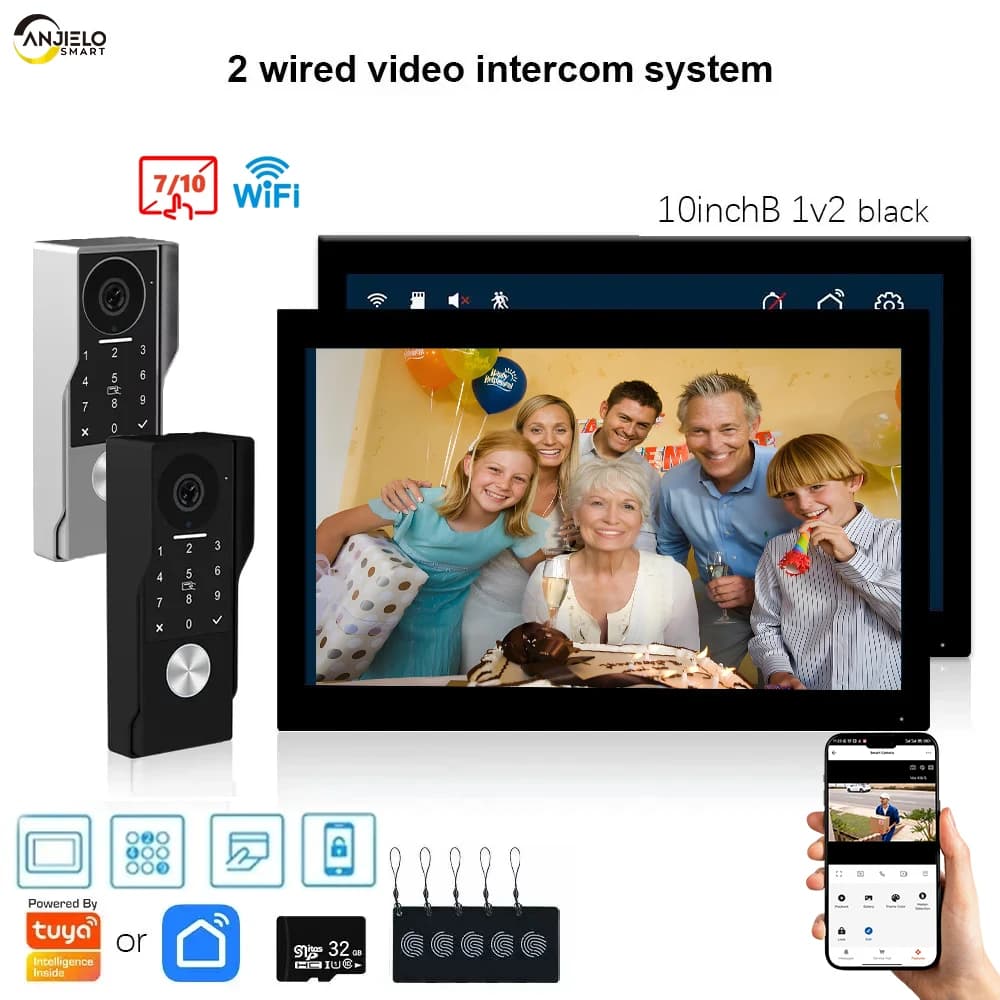 ANJIELO Sistema Videocitofonico a 2 Fili da 10 Pollici, Videocitofono Intelligente TUYA 1080P con Supporto per Controllo Remoto di Cancello e Serratura