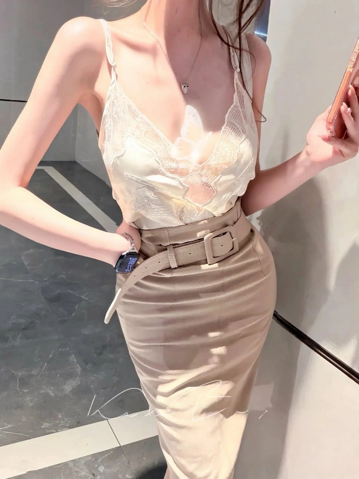 Sexy Women's Belted Slim Fit Halter Skirt High Waist Pencil Skirt Fashionable Versatile Bodycon Skirt for Ladies