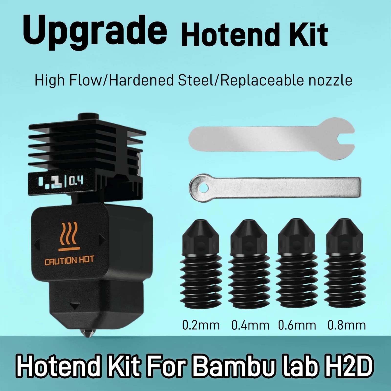 Aggiornamento Hotend Kit per Bambu Lab H2D con ugello in acciaio temprato da 0,4 mm Copertura in silicone Hotend per parti della stampante 3D Bambu lab H2D
