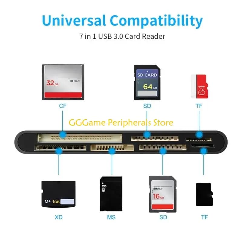 U55B Fast Speed USB3.0 7 Slot Card Reader For CF MS TF Memory Cards For Photographers
