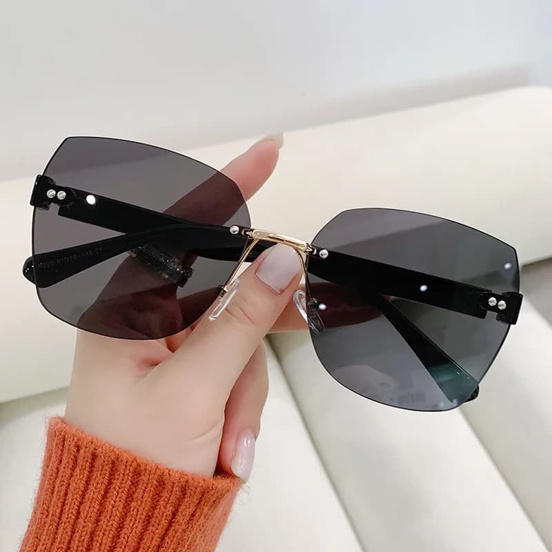 Internet Celebrous Frameless Irregular Sunglasses Women's Japanese and Korean Fashion Trimed Polygonal Sunglasses Driving Sungla