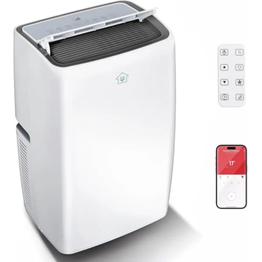 Smart Portable Air Conditioner for home use, ABS plastic body, white, 14000 BTU 4-in-1 cooling fan dehumidifier with smart app