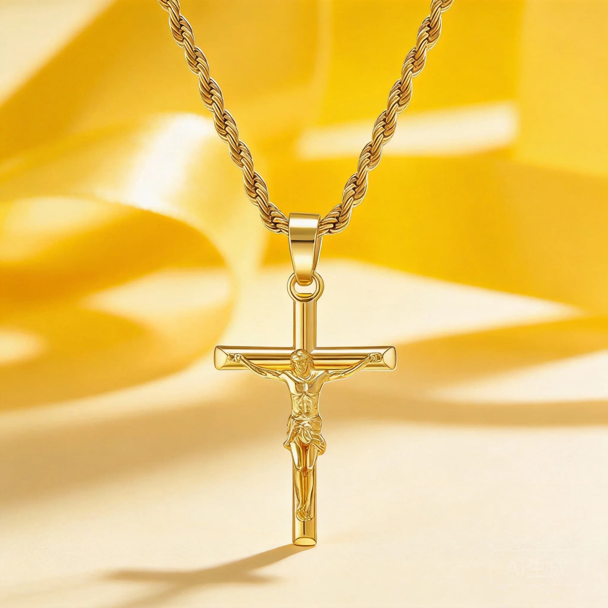 Hip Hop Jesus Cross Pendant Necklace For Men Women 2026 Copper Plated 18K Real Gold Tarnish Resistant Twist Rope Chain Minimalis